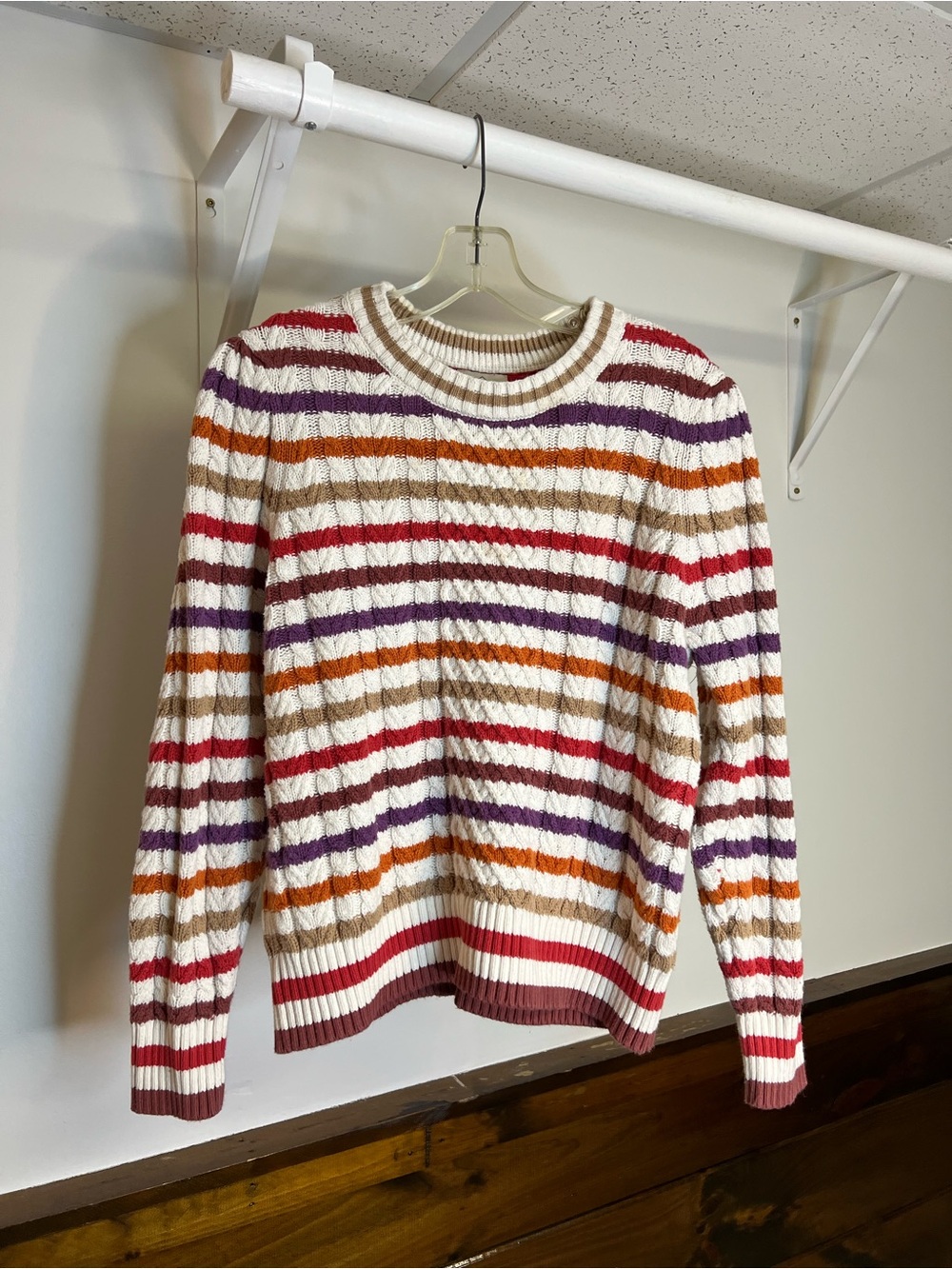 St. John’s Bay Striped Cable-Knit Crewneck Sweater‎ - PL